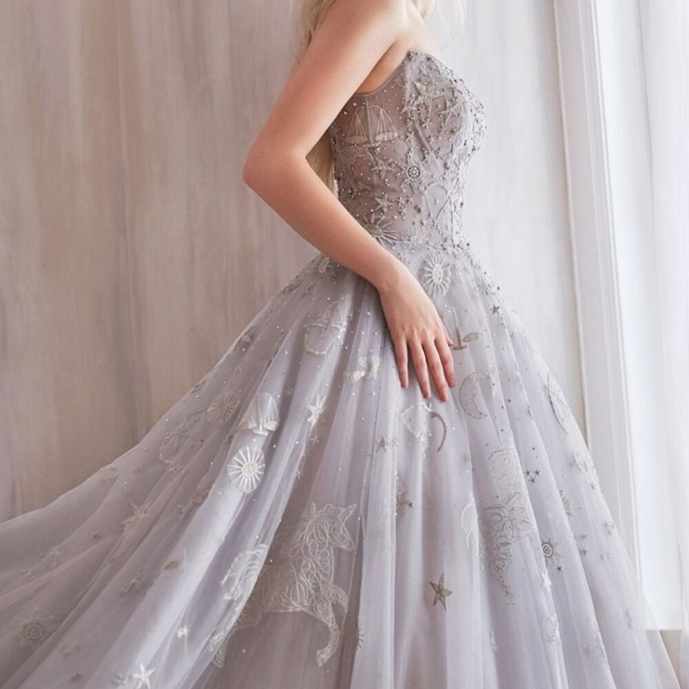 BLUE CONSTELLATION DREAM SWEETHEART EMBROIDERED TULLE BALLGOWN CORSET BACK A0890 - Picture 11 of 11
